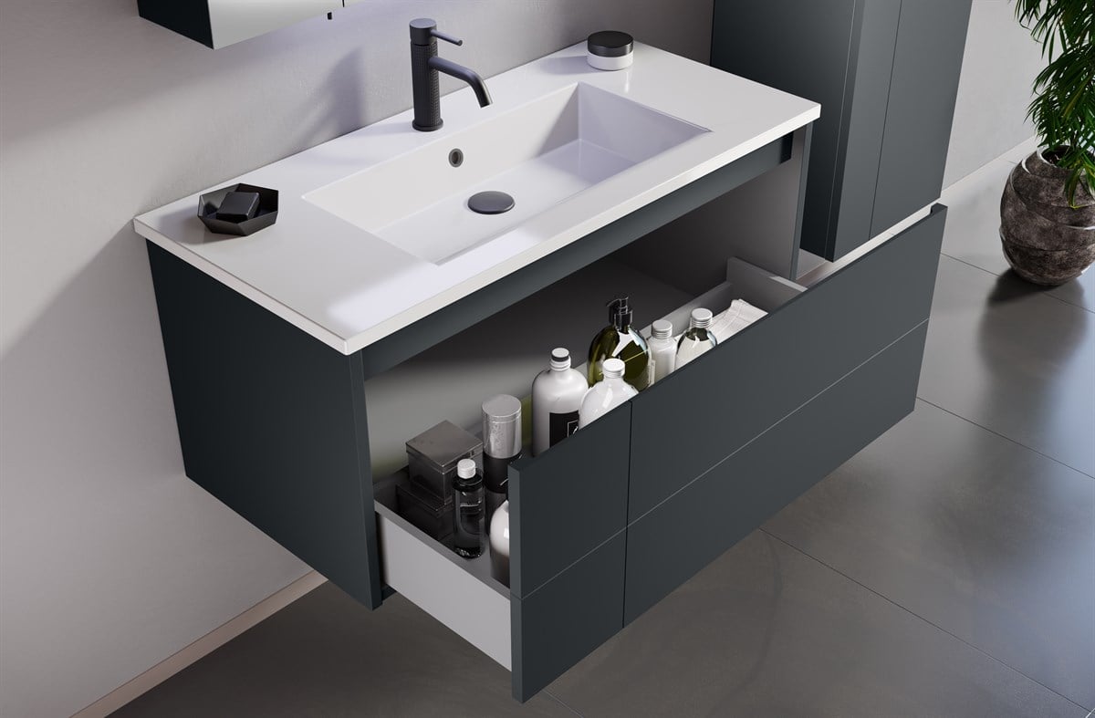 Orka Likya Antrasit 100 cm Banyo Dolabı