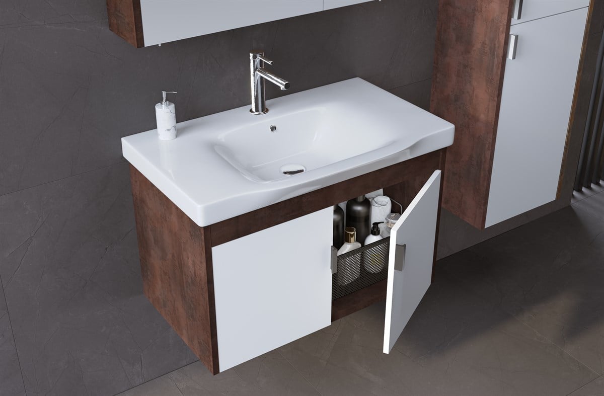 Orka Luna Brown Stone 80 cm Banyo Dolabı