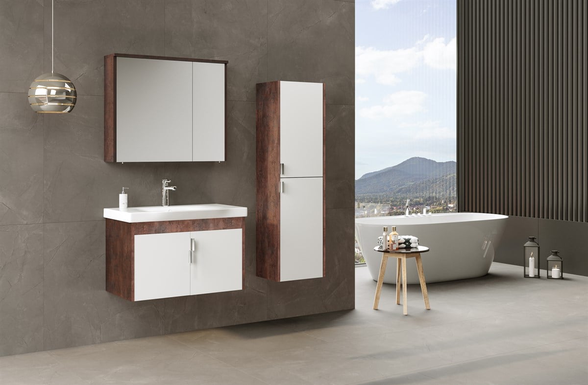 Orka Luna Brown Stone 80 cm Banyo Dolabı