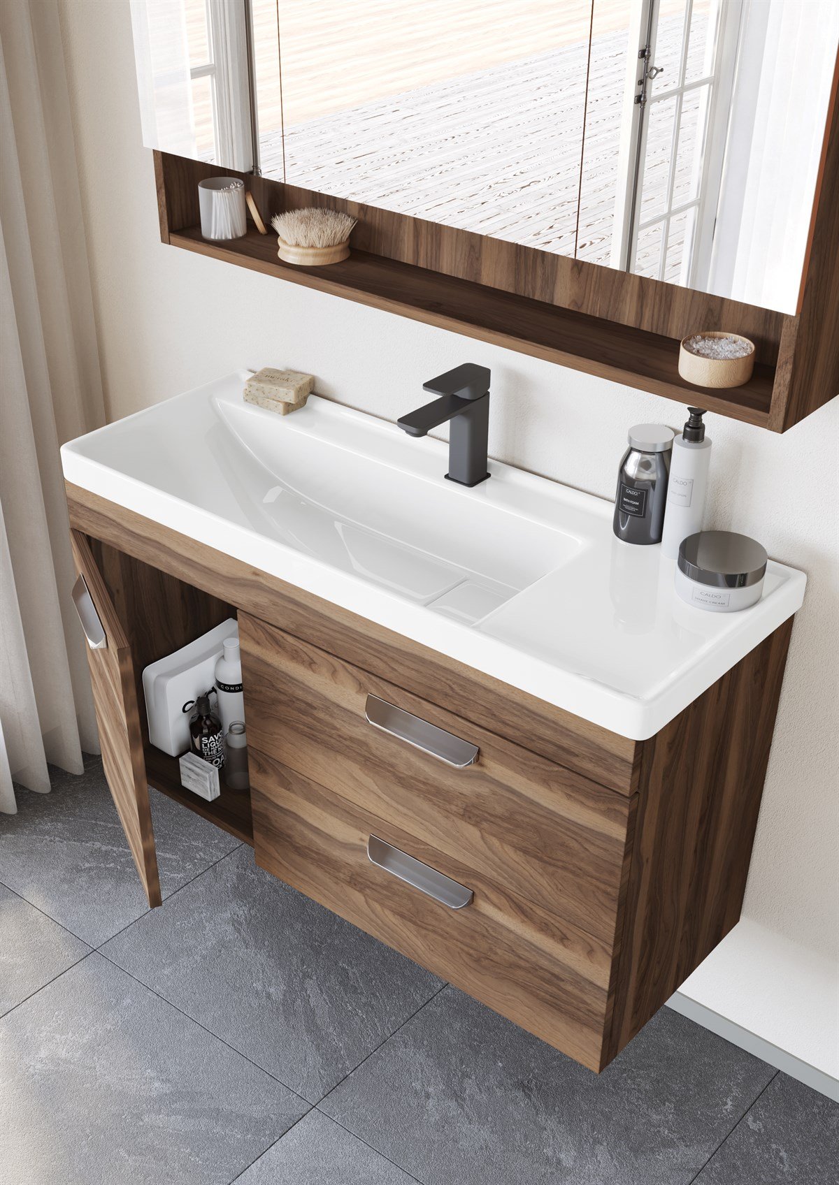 Orka Nova 100 cm Walnut Banyo Dolabı
