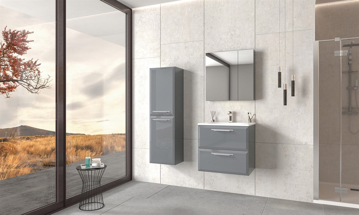 Orka Nuvola Shiny Antrasit Lake 65 cm Banyo Dolabı