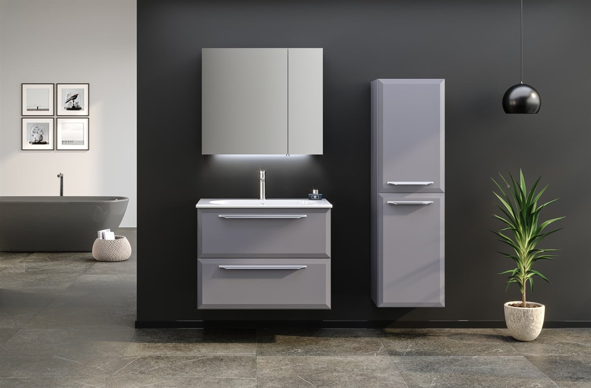 Orka Nuvola Shiny Grey Lake 80 cm Banyo Dolabı 