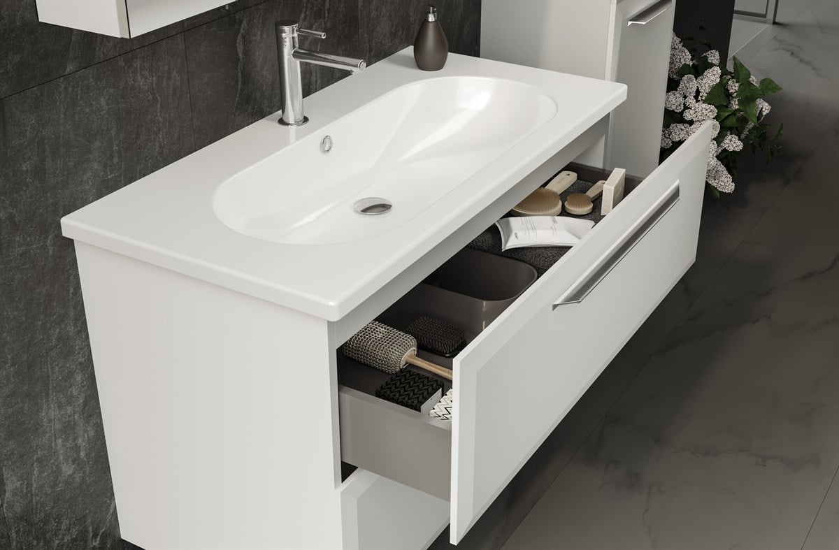 Orka Nuvola Shiny White Lake 100 cm Banyo Dolabı