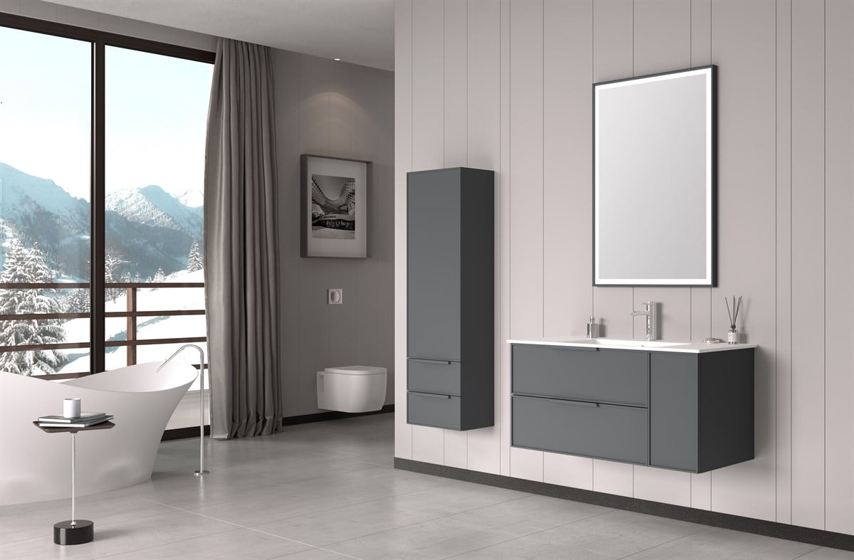 Orka Solid Antrasit Lake 100 cm Banyo Dolabı