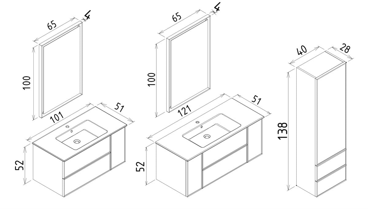 Orka Solid Kaşmir Lake 120 cm Banyo Dolabı