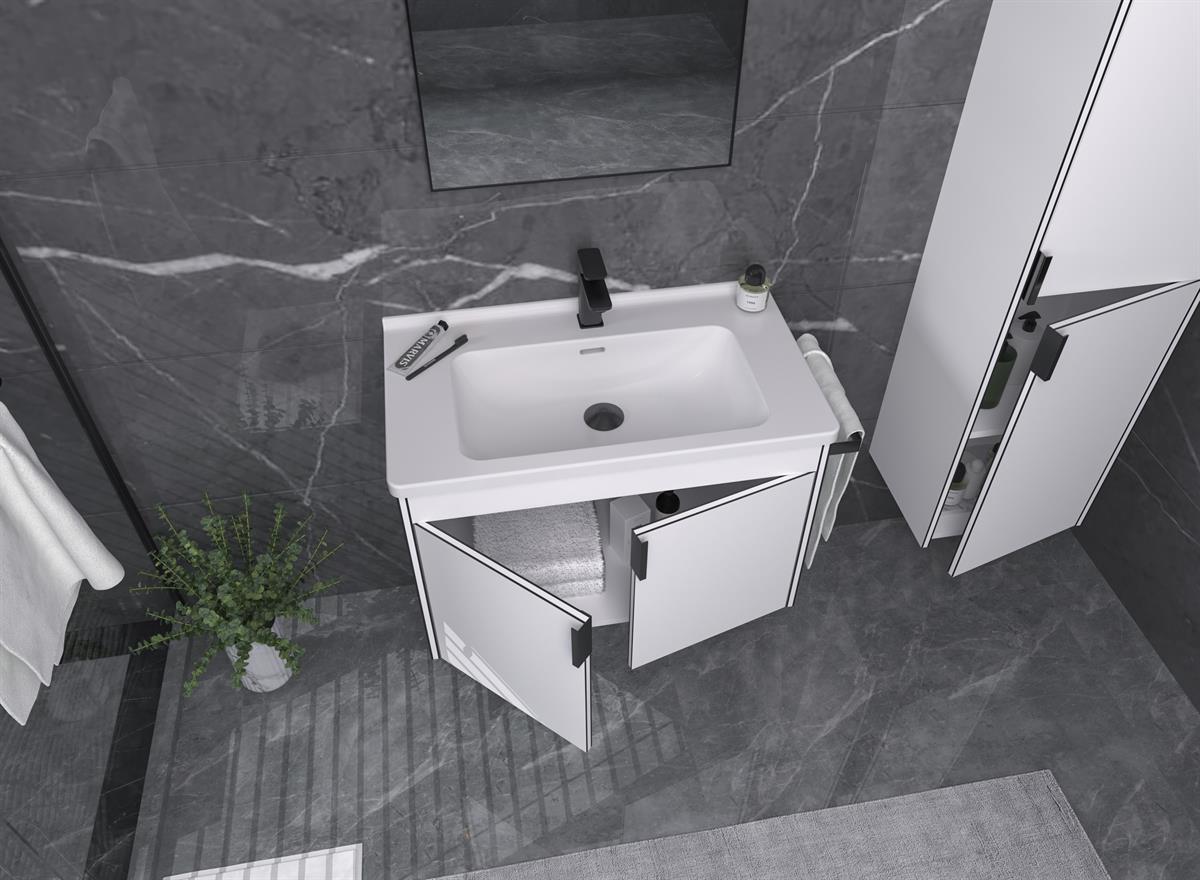 Orka Trio Kapaklı Asma 80 cm Banyo Dolabı