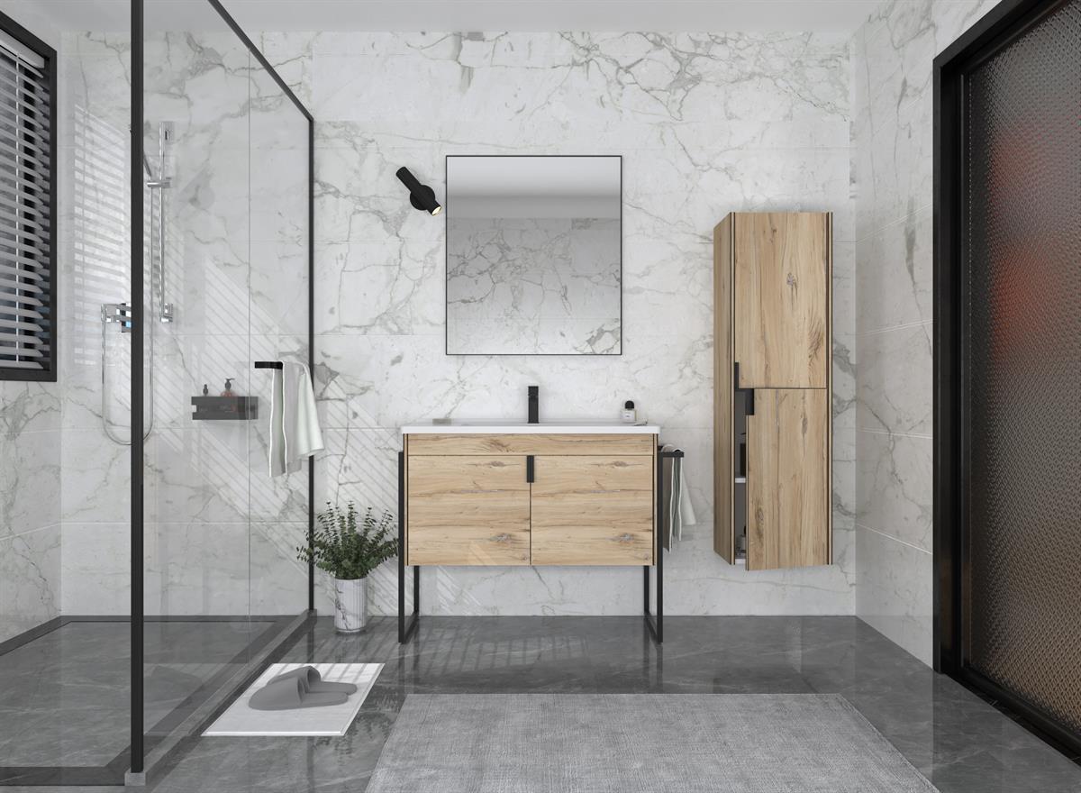Orka Trio Kapaklı Ayaklı 100 cm Banyo Dolabı
