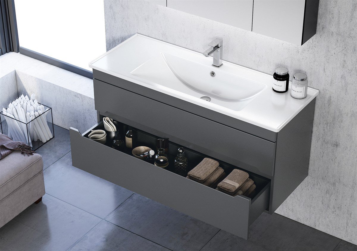 Orka Varna Antrasit Lake 120 cm Banyo Dolabı