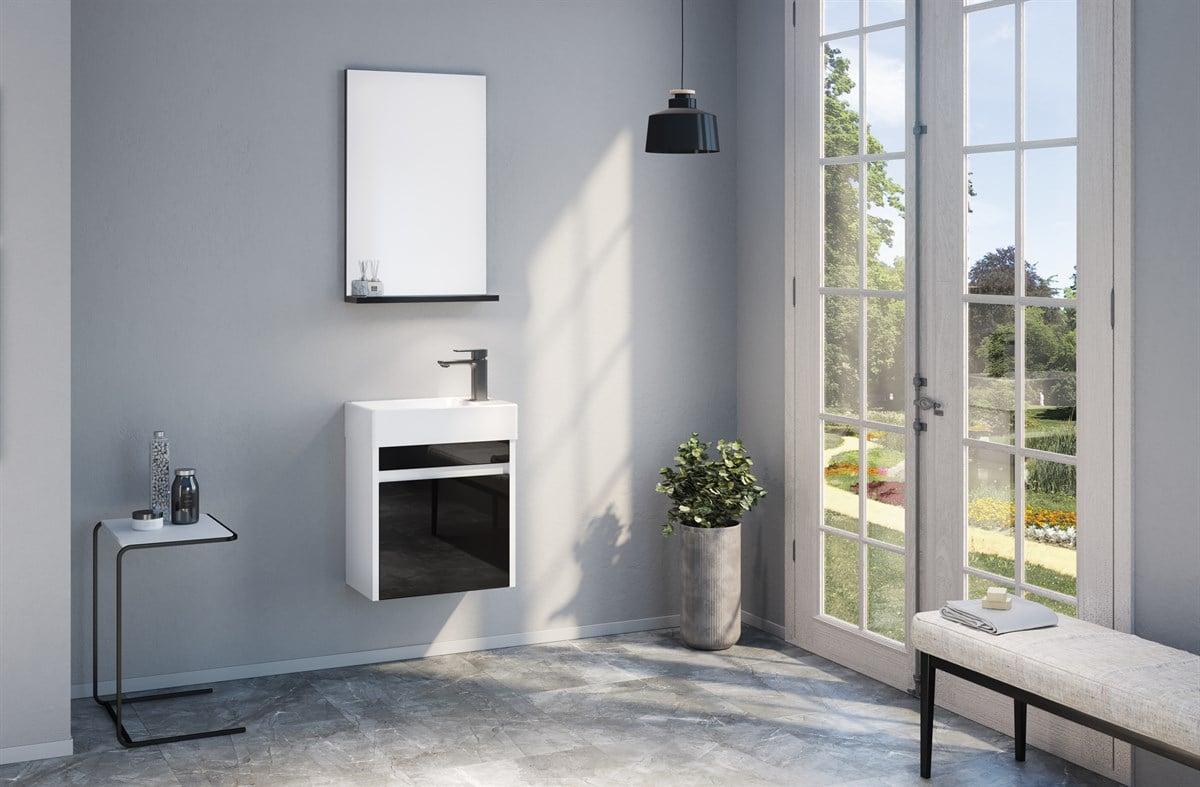 Orka Yedisu Shiny Black 45 cm Banyo Dolabı