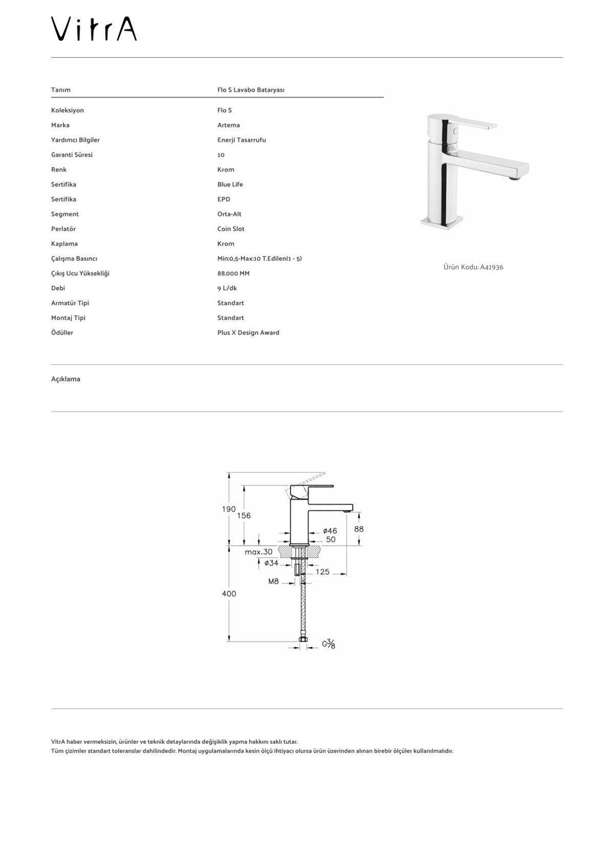 Vitra Artema Flo S Lavabo Bataryası 