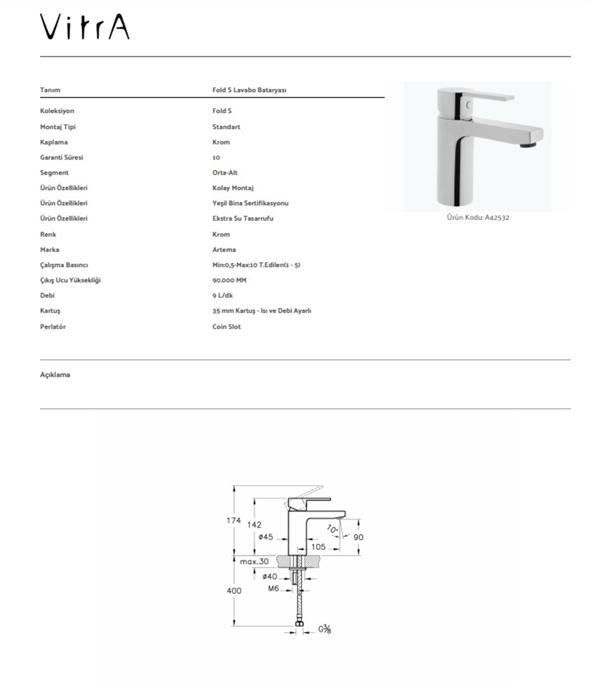 Vitra Artema Fold S Lavabo Bataryası 