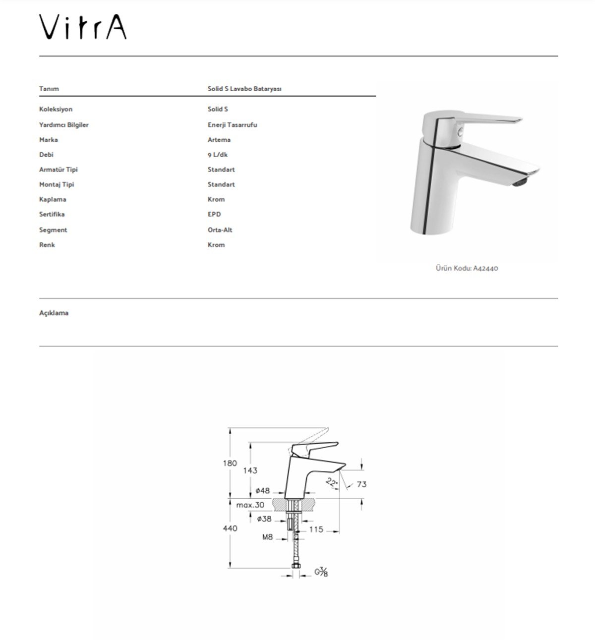 Vitra Artema Solid S Lavabo Bataryası 