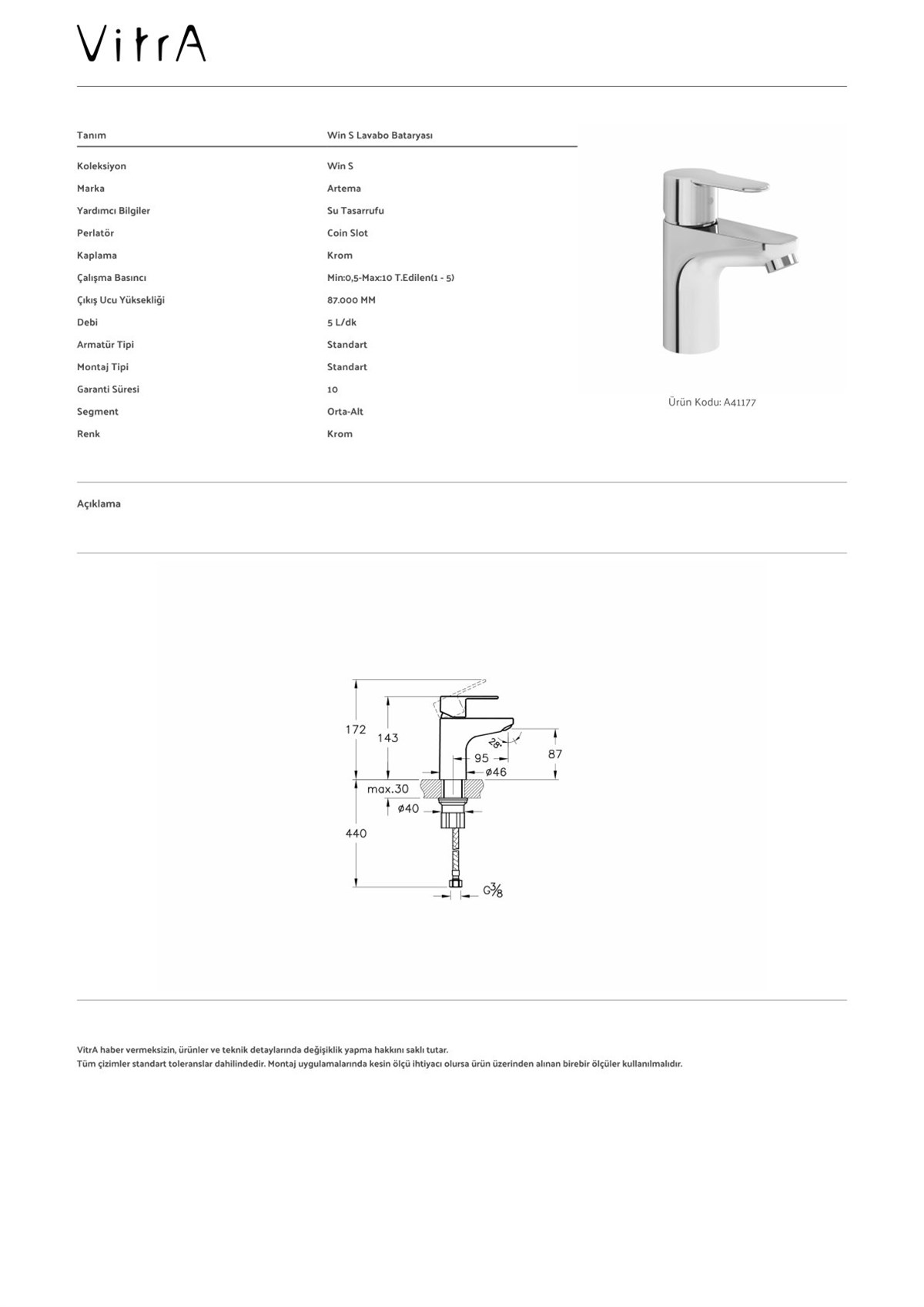 Vitra Artema Win S Lavabo Bataryası  