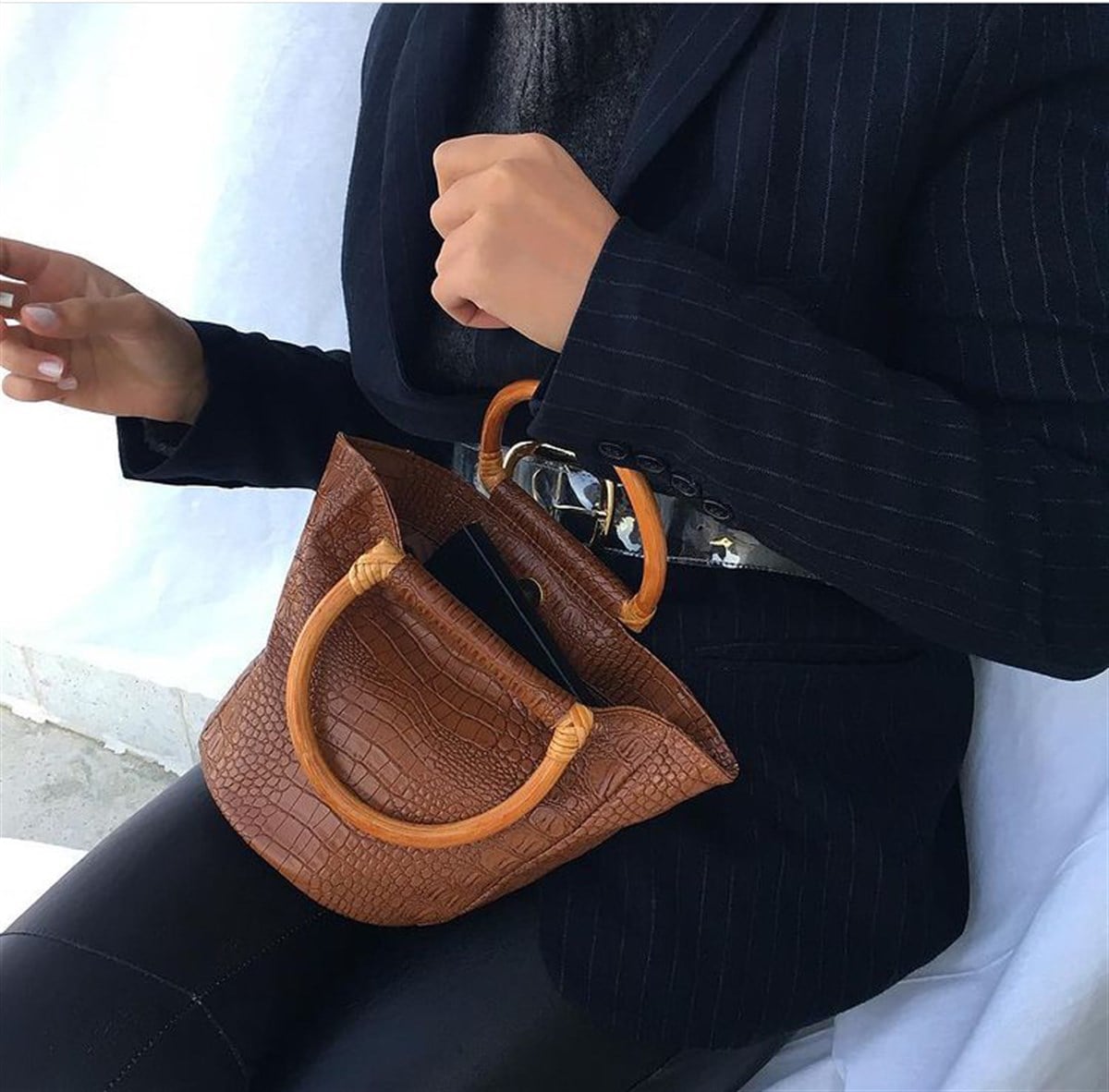 BAMBU SAPLI MİNİ KROKODİL TABA ÇANTA