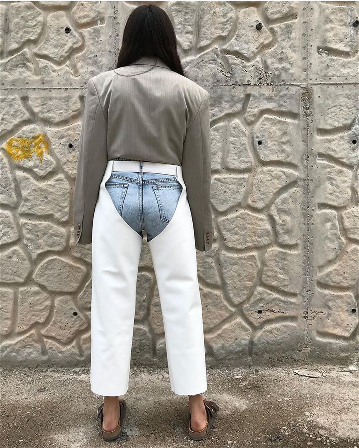 BEYAZ VEGAN DERİ CHAPS PANTOLON