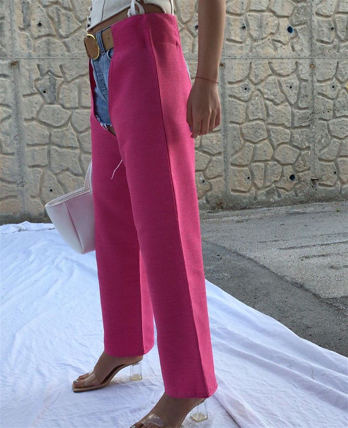 PEMBE KETEN CHAPS PANTOLON