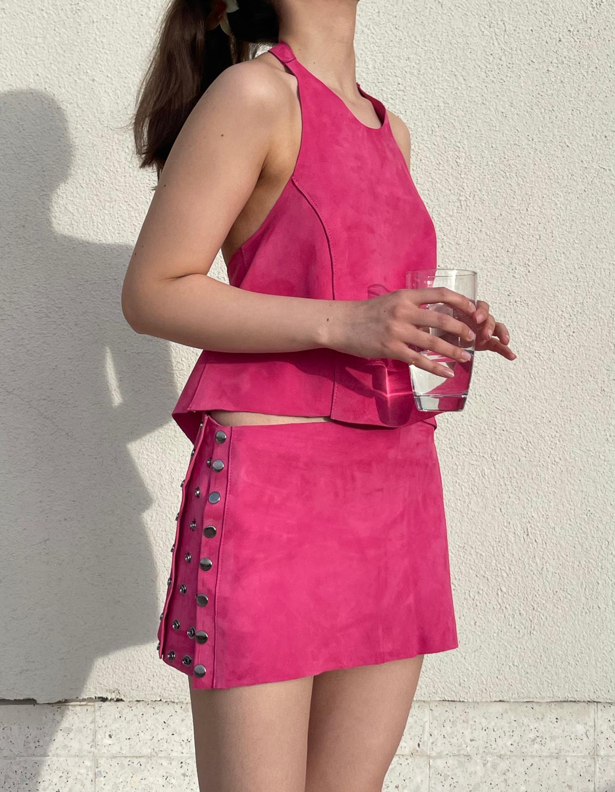 PEMBE SÜET MİNİ ETEK