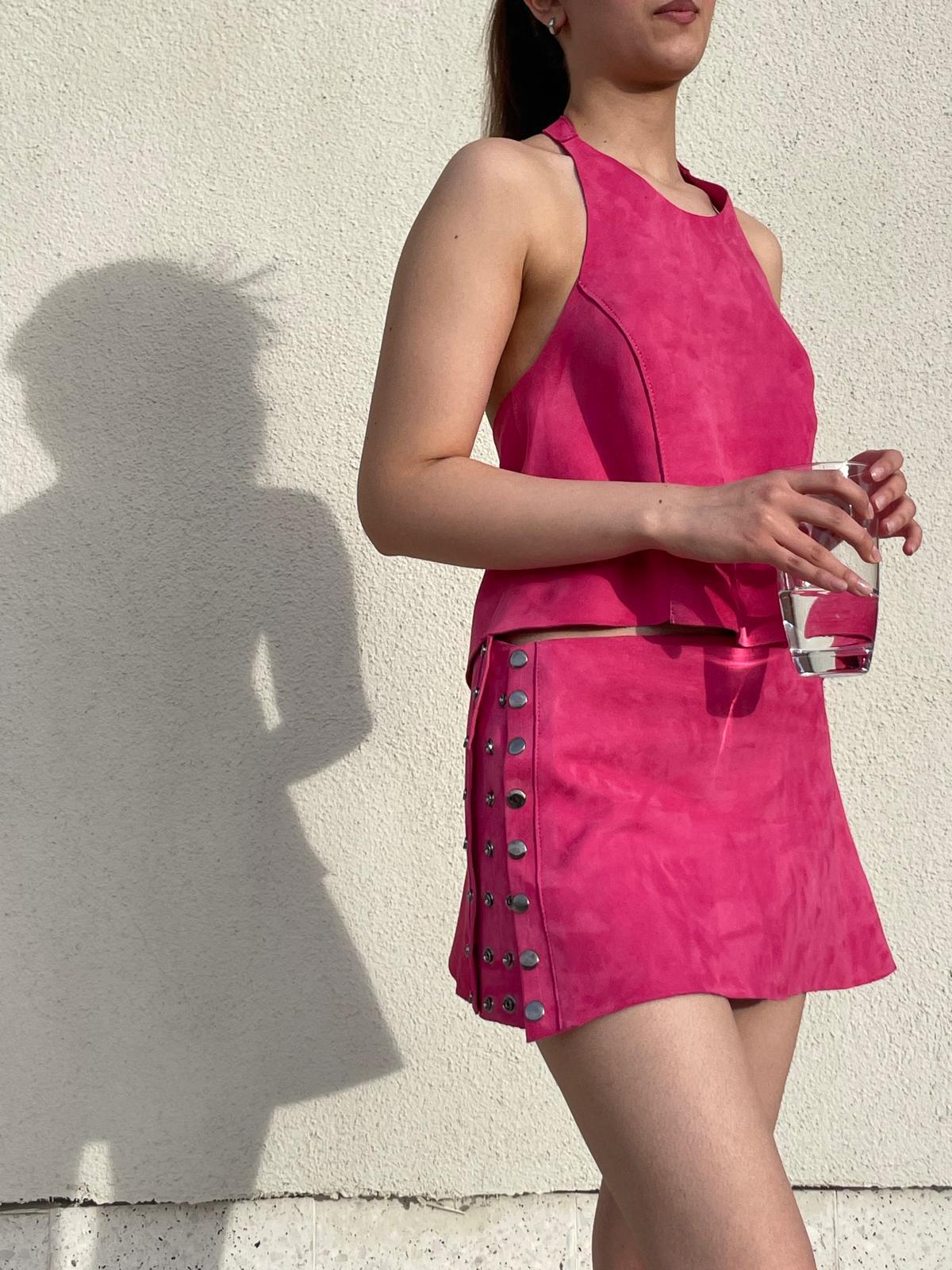 PEMBE SÜET MİNİ ETEK