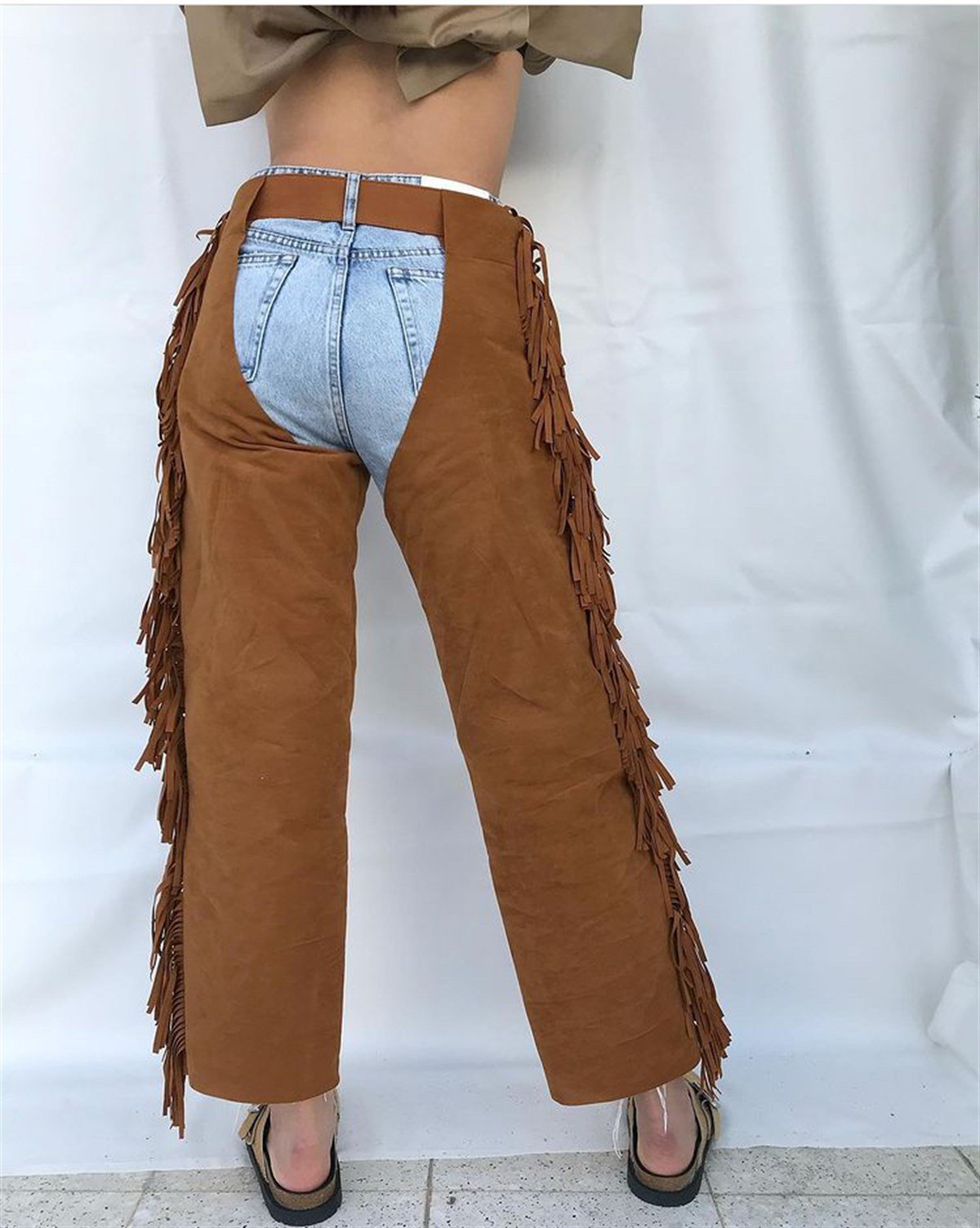TABA SÜET PÜSKÜLLÜ CHAPS PANTOLON