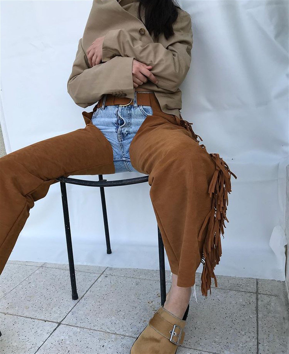 TABA SÜET PÜSKÜLLÜ CHAPS PANTOLON