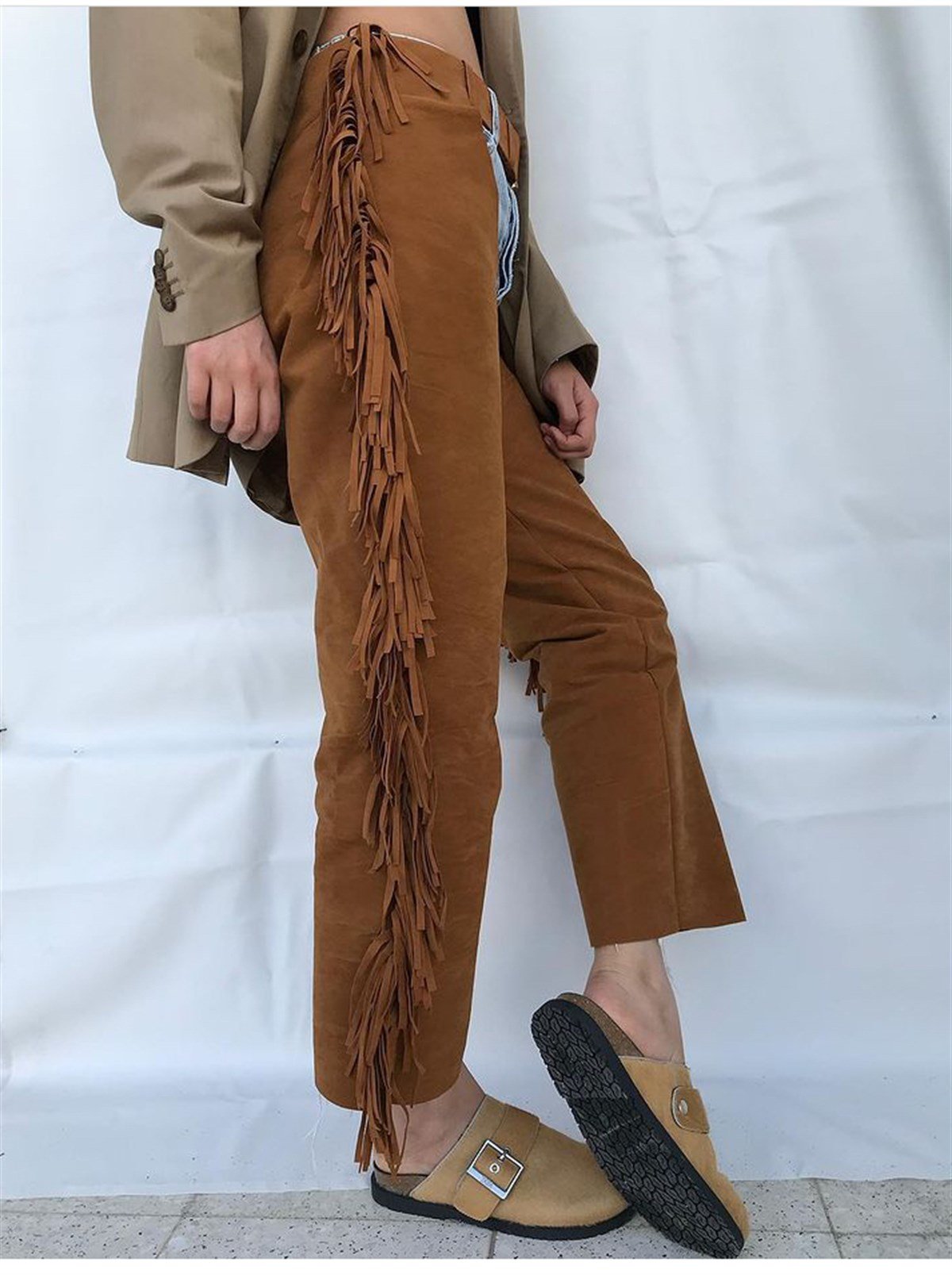 TABA SÜET PÜSKÜLLÜ CHAPS PANTOLON