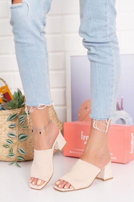 Angel Bej Triko 5 cm Ökçe Terlik