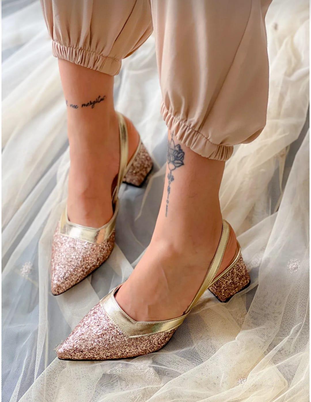 AVA ROSE GOLD TAŞLI TOPUKLU SANDALET