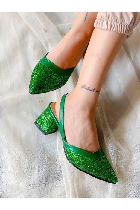 AVA YEŞİL TAŞLI TOPUKLU SANDALET