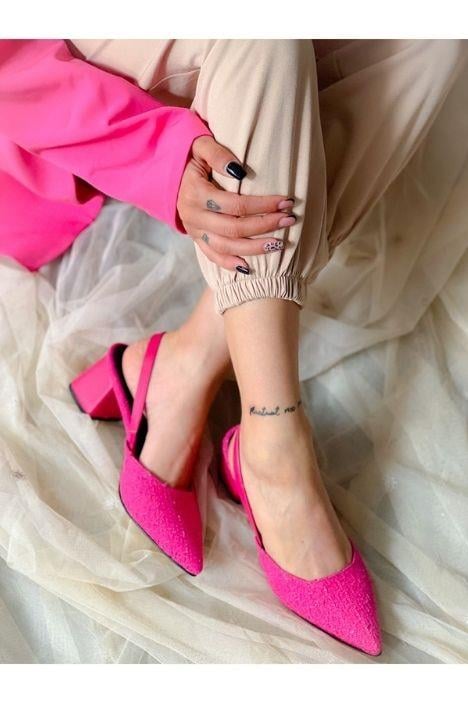 BERİR FUŞYA TRUF KUMAS BANTLI TOPUKLU SANDALET