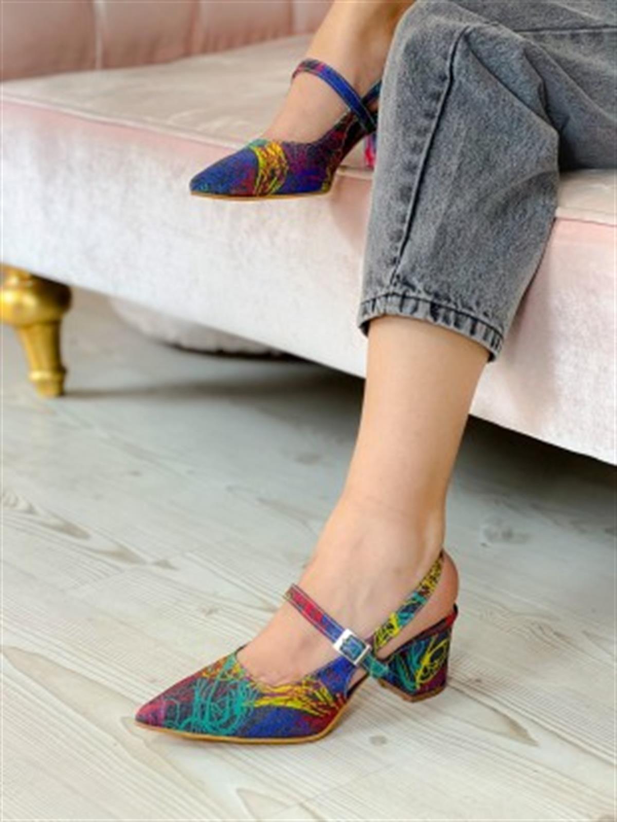 CLORY FÜME JEANS COK RENKLİ TOPUKLU SANDALET