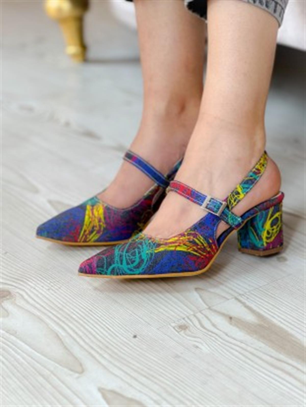 CLORY FÜME JEANS COK RENKLİ TOPUKLU SANDALET