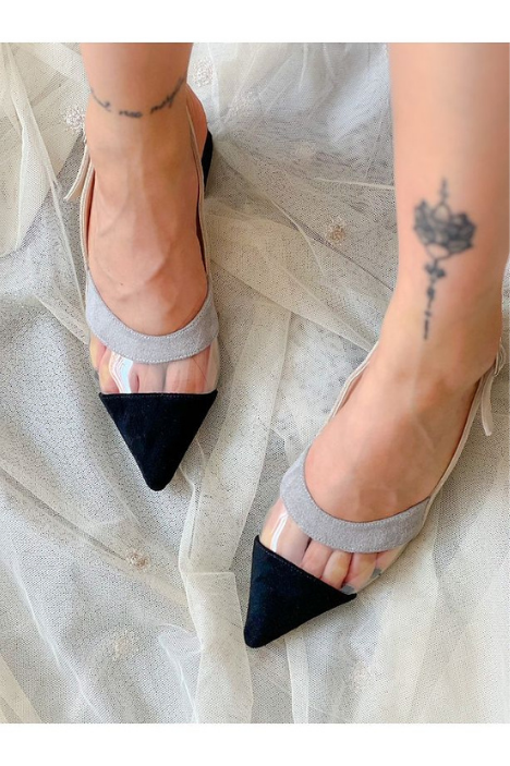 COLOR BEJ SİYAH GRİ COK RENKLİ SEFFAF DETAYLI SANDALET