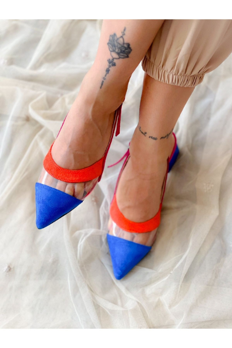 COLOR FUSYA SAKS ORANGE COK RENKLİ SEFFAF DETAYLI SANDALET