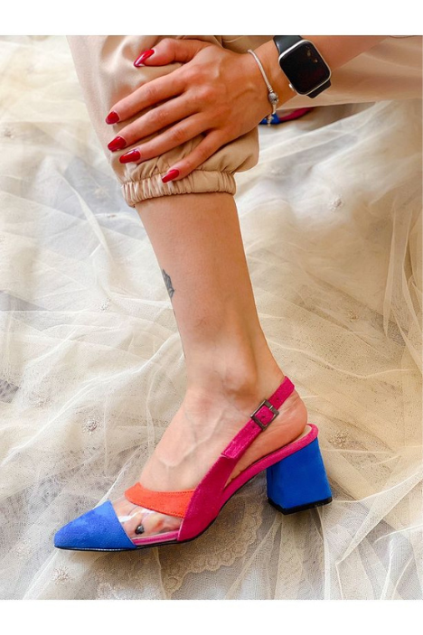 COLOR FUSYA SAKS ORANGE COK RENKLİ SEFFAF DETAYLI SANDALET