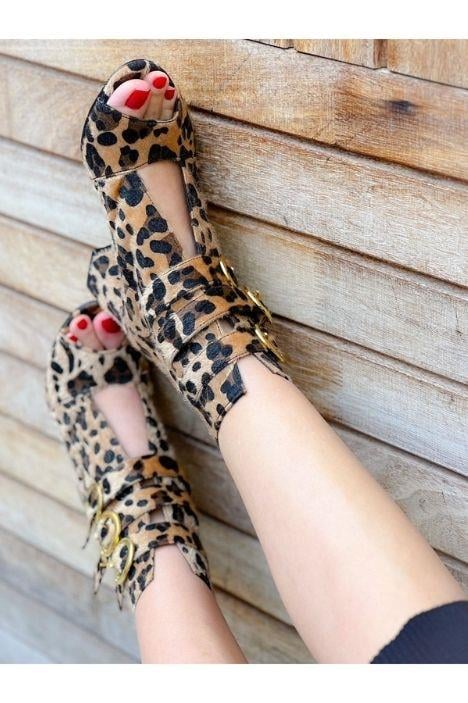 ELLAS TÜYLÜ LEOPAR TOKALI YAZLIK BOT SANDALET