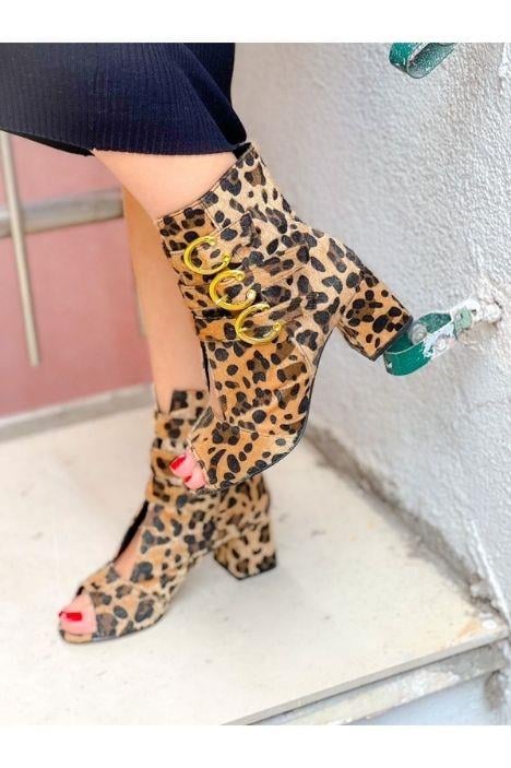 ELLAS TÜYLÜ LEOPAR TOKALI YAZLIK BOT SANDALET