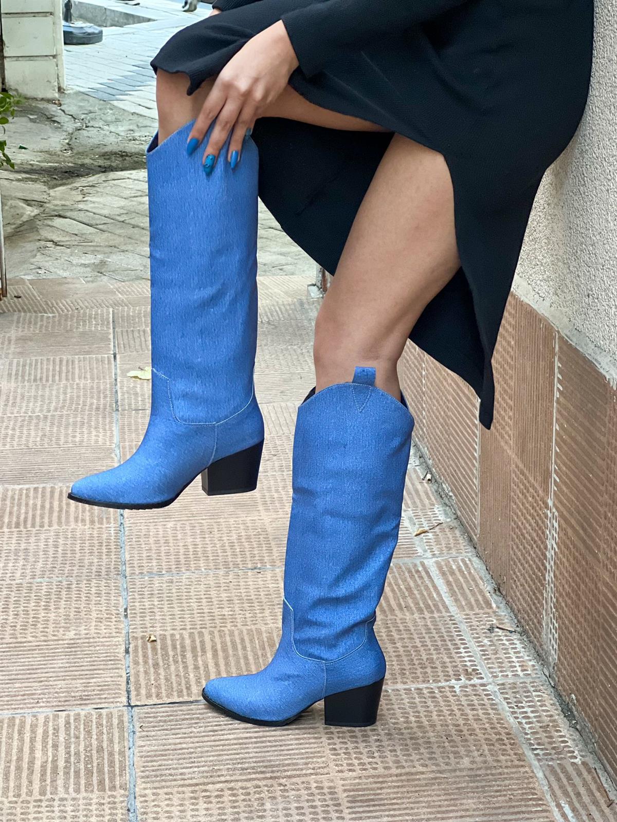 FOLLY JEAN KOT MAVİ DALLAS DİZALTI ÇİZME