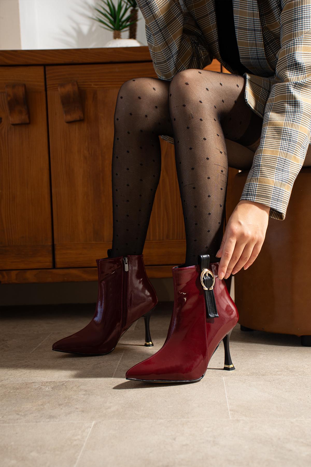 HOLLY BORDO RUGAN 7 CM TOPUKLU TOKA DETAYLI BOT BOTTİE