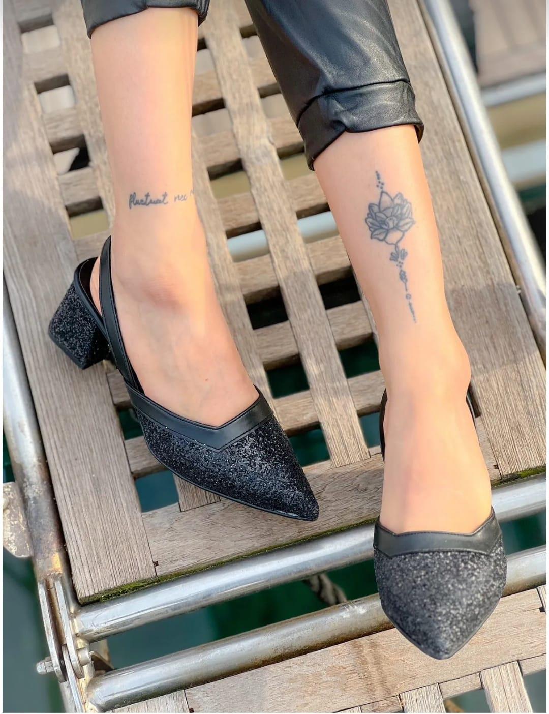 irmona AVA SİYAH TAŞLI TOPUKLU SANDALET