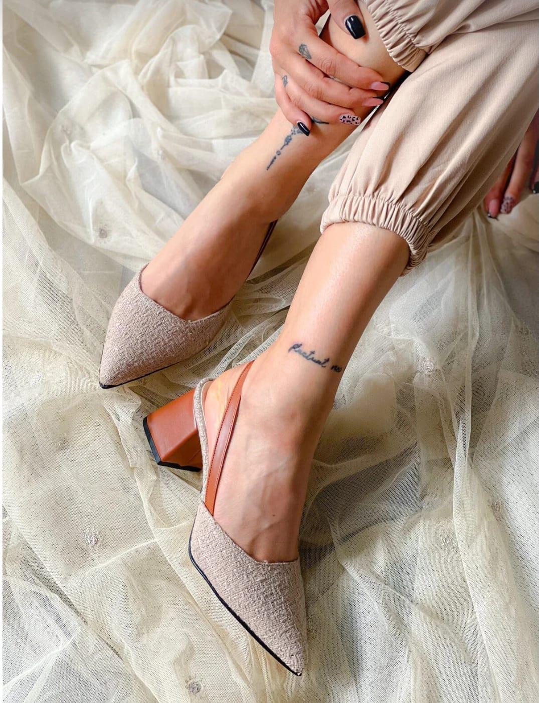 irmona BERİR BEJ TABA TRUF KUMAS BANTLI TOPUKLU SANDALET