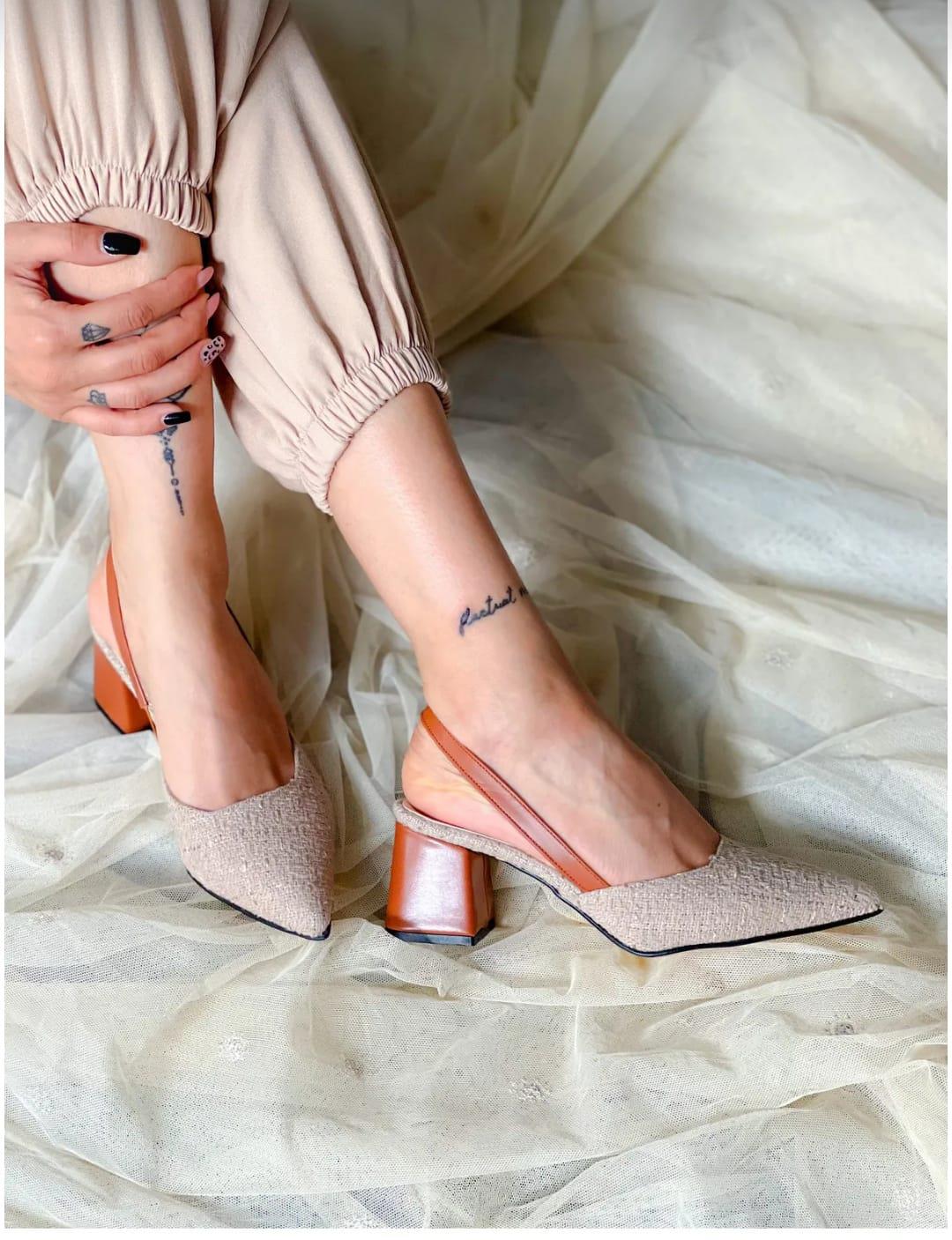 irmona BERİR BEJ TABA TRUF KUMAS BANTLI TOPUKLU SANDALET