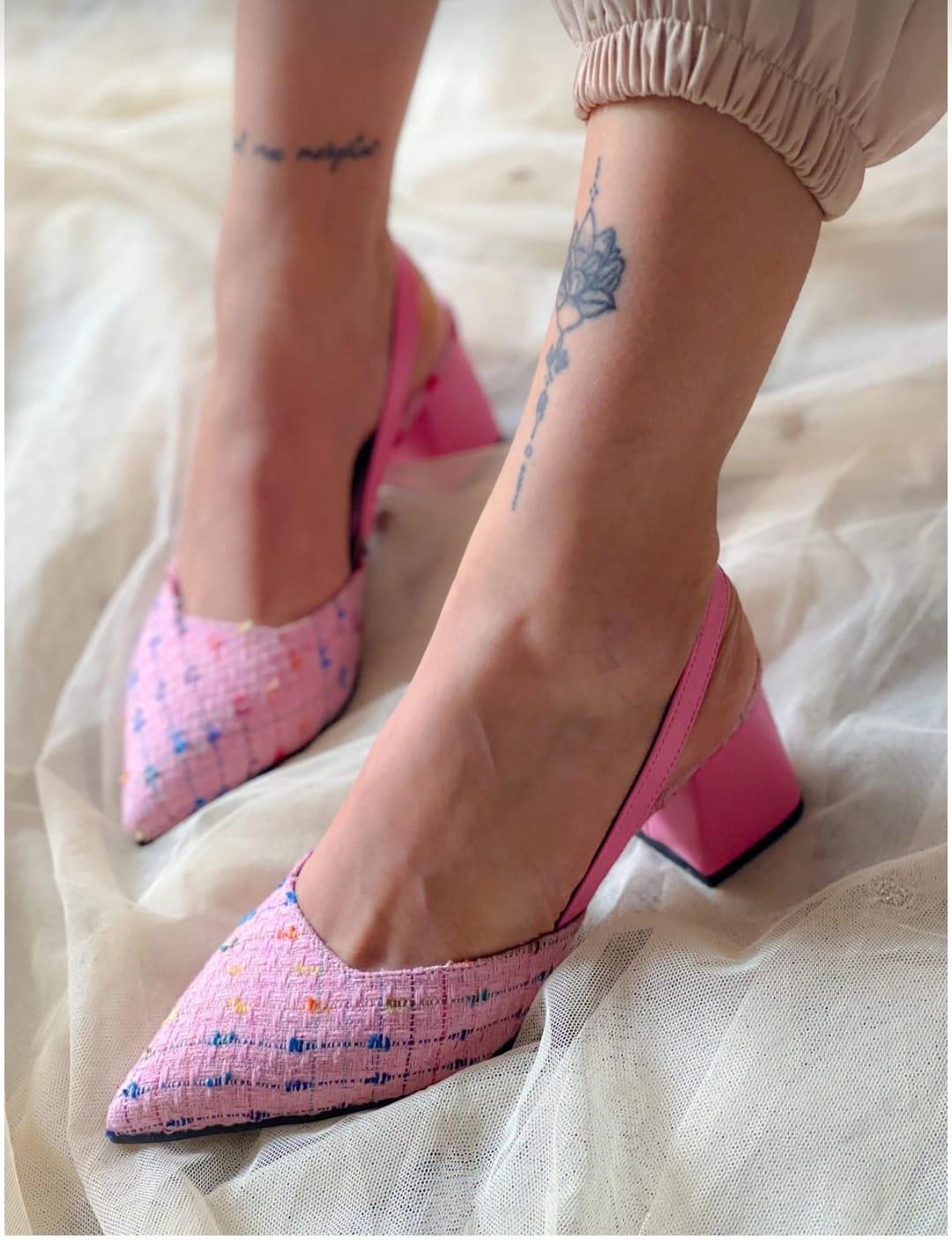 irmona BERİR PEMBE TRUF KUMAS BANTLI TOPUKLU SANDALET