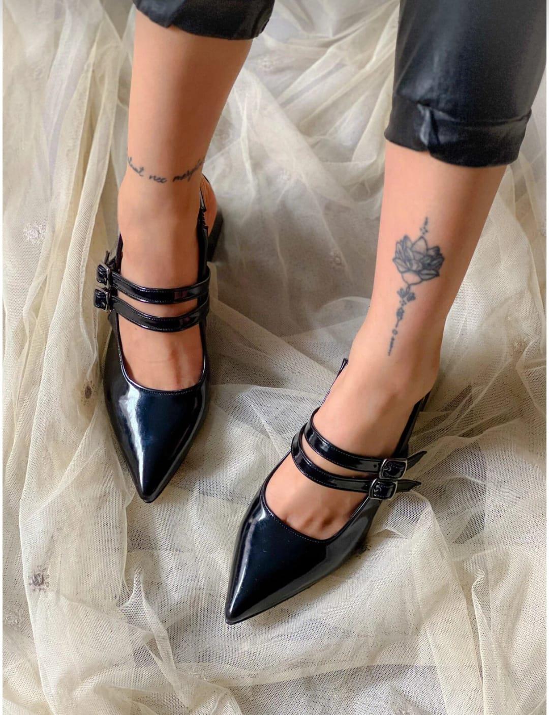 irmona CEYLİ SİYAH RUGAN 2 BANTLI TOPUKLU SANDALET