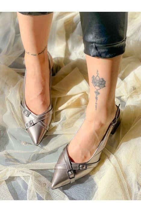 KENDI FÜME RUGAN TOKALI SIVRI BURUN TOPUKLU SANDALET