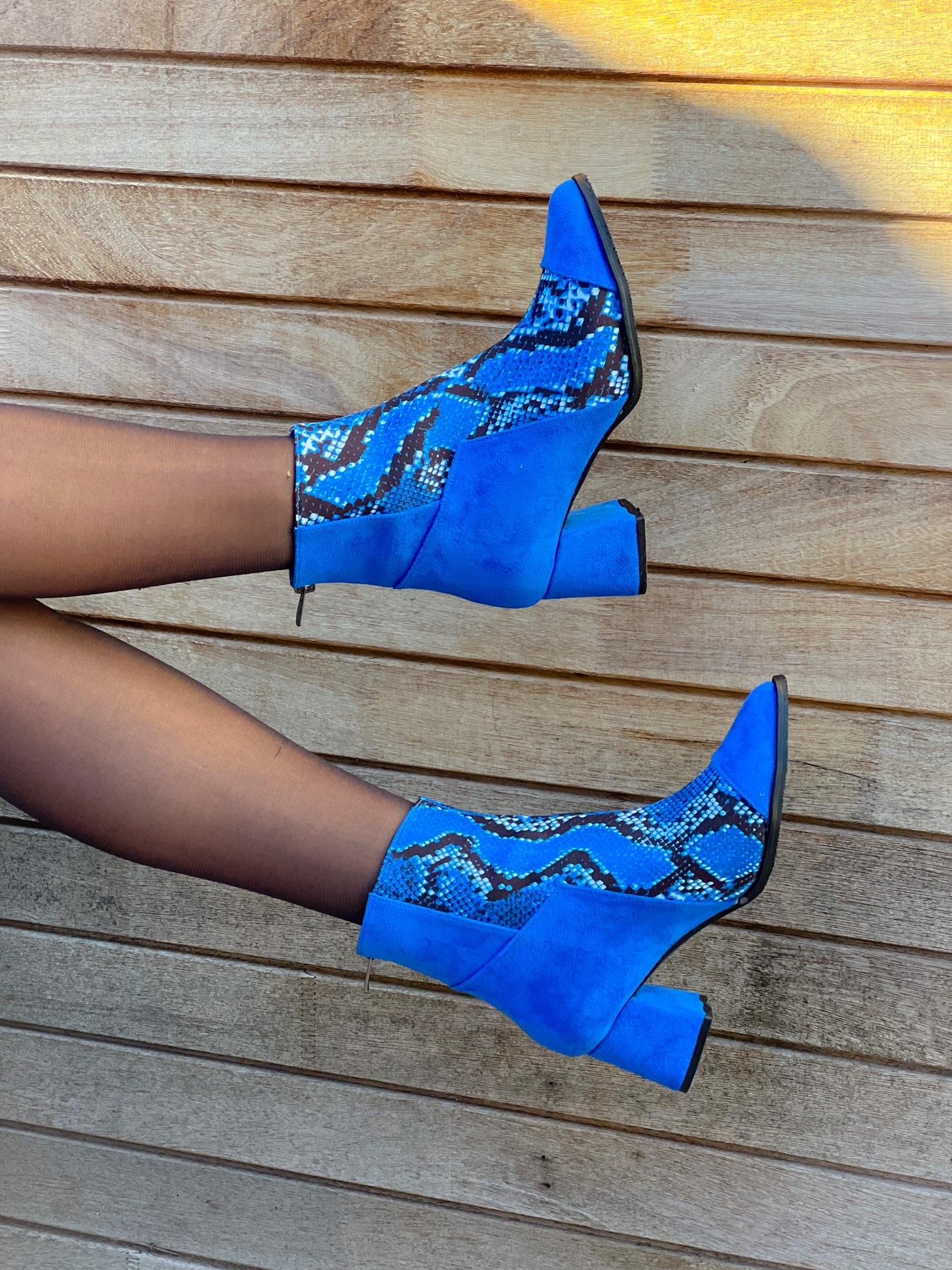 LORA SAKS DANA SÜET YILAN DERİSİ DETAYLI 5 CM TOPUKLU BOT