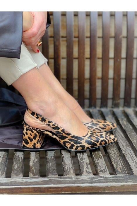 MARİA LEOPAR DERİ TOPUKLU SANDALET AYAKKABI