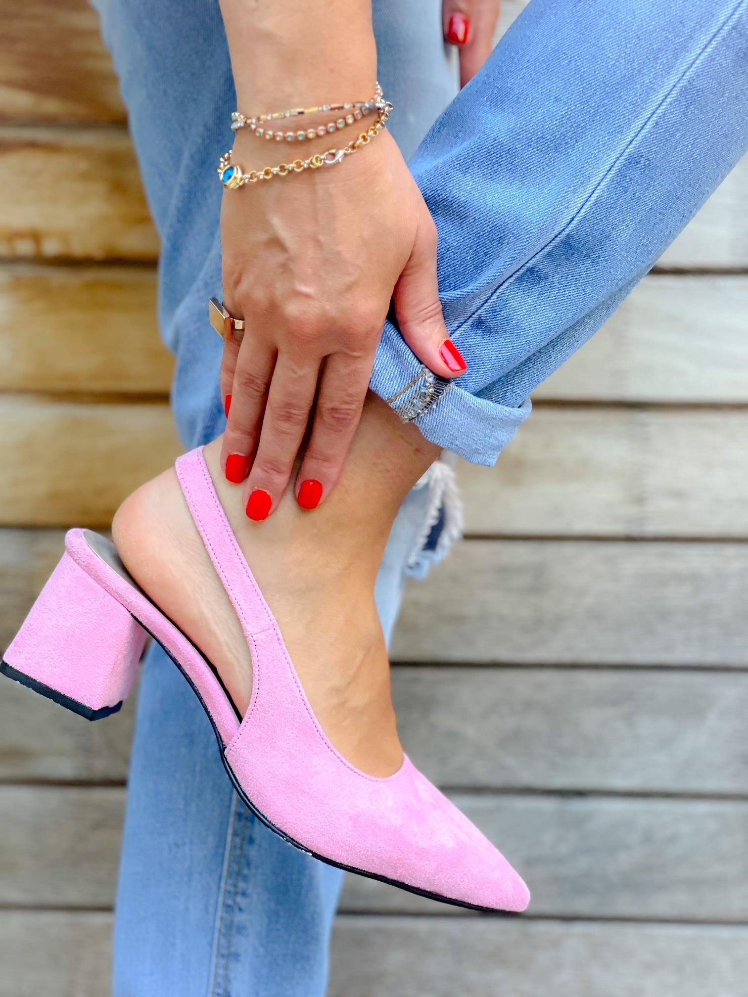 MARİA PEMBE SÜET TOPUKLU SANDALET AYAKKABI