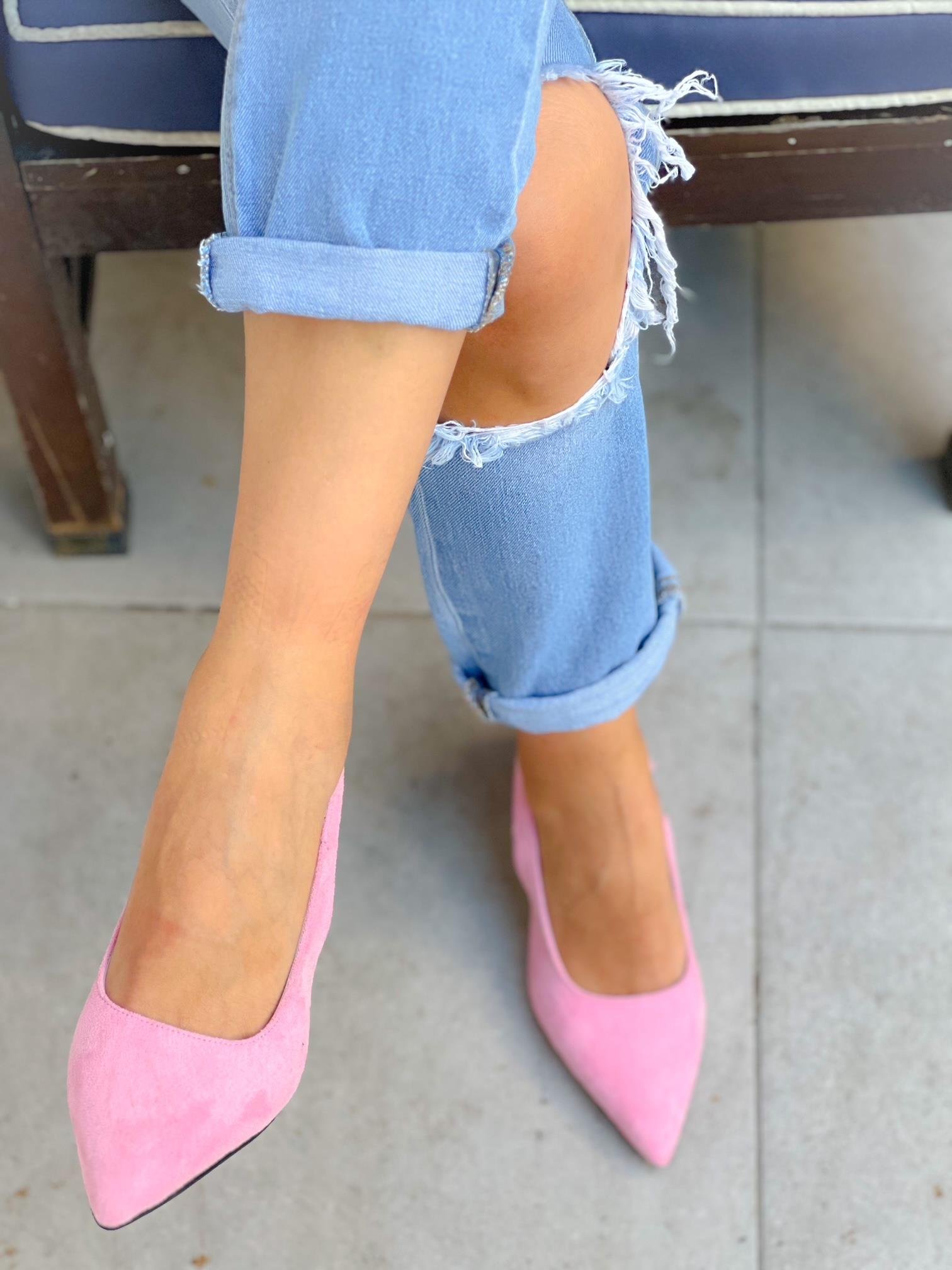 MARİA PEMBE SÜET TOPUKLU SANDALET AYAKKABI