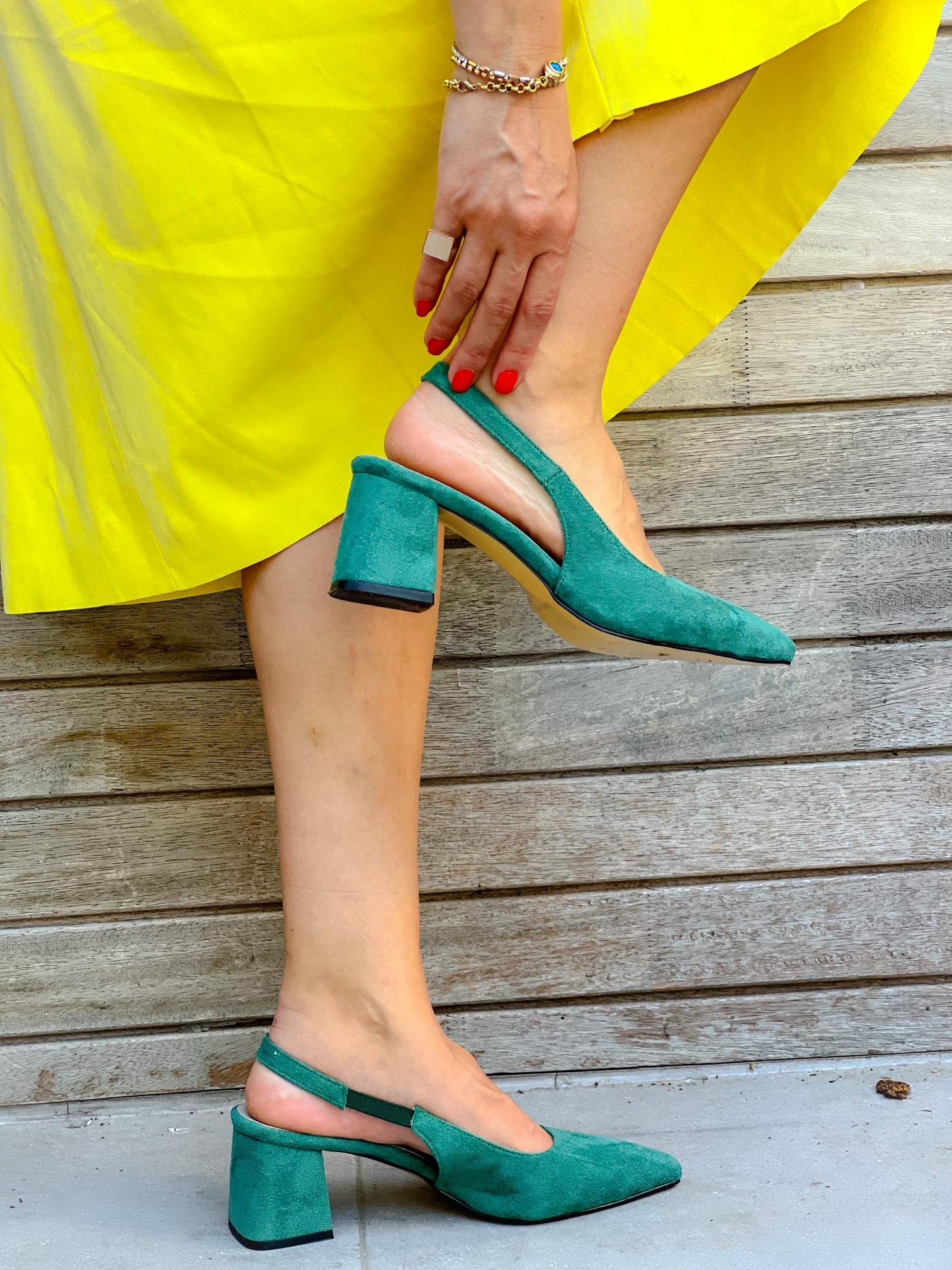 MARİA YEŞİL SÜET TOPUKLU SANDALET AYAKKABI