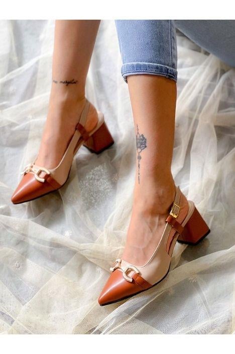 MARTIN BEJ TABA DERI TOKALI TOPUKLU SANDALET AYAKKABI